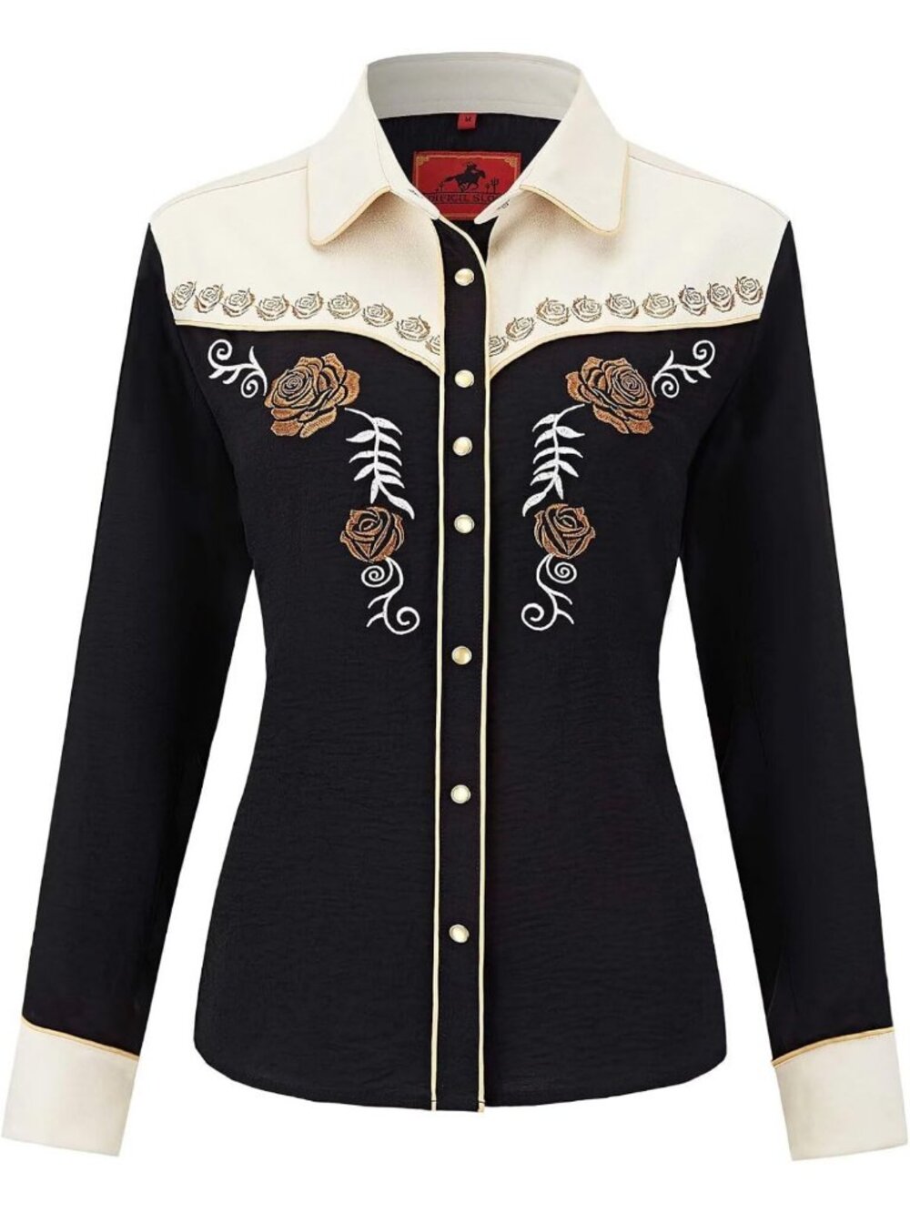 Embroidered Western Cowgirl Snap Button Down Shirt - Stretchy Long Sleeve Blouse